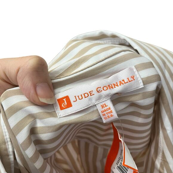 Jude Connally Kimber Button Down Tunic Top XL Long Sleeve Striped Sand Cotton - Picture 6 of 9